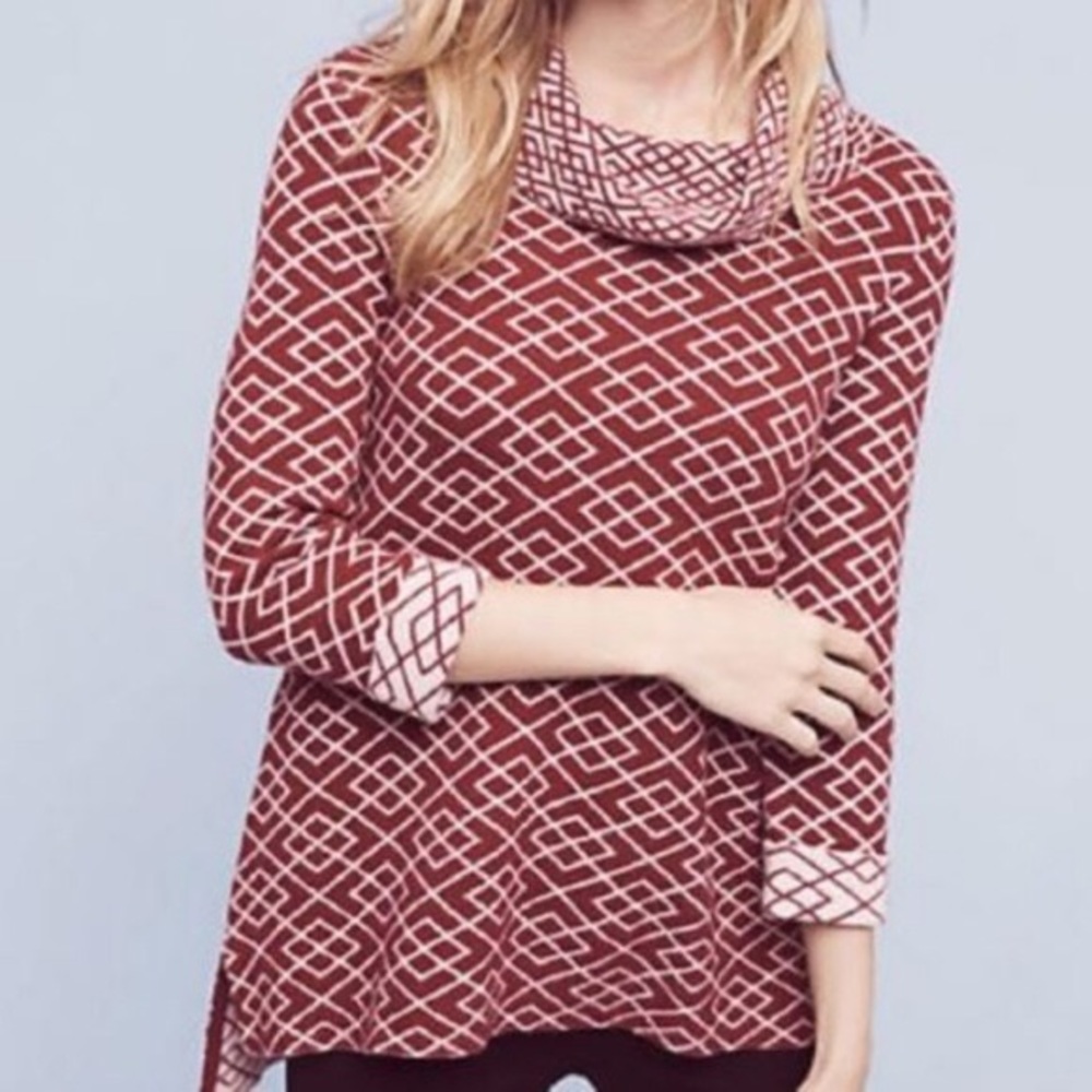 Anthropologie Moth cowl neck geometric sweater